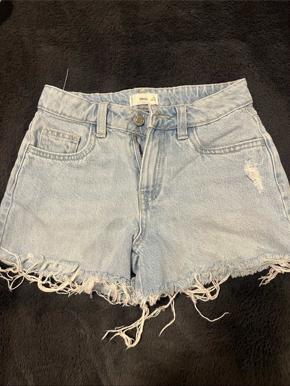 Mango Light Wash Frayed Hem Denim Shorts